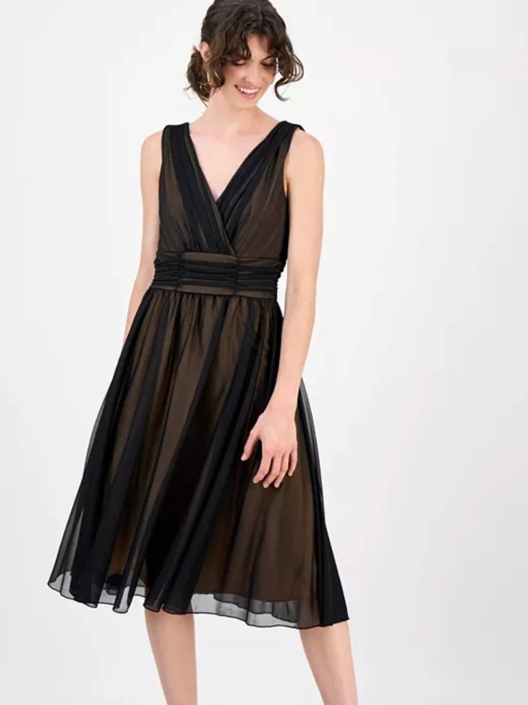 Connected Apparel Chiffon Overlay Fit & Flare Evening Dress Size 10